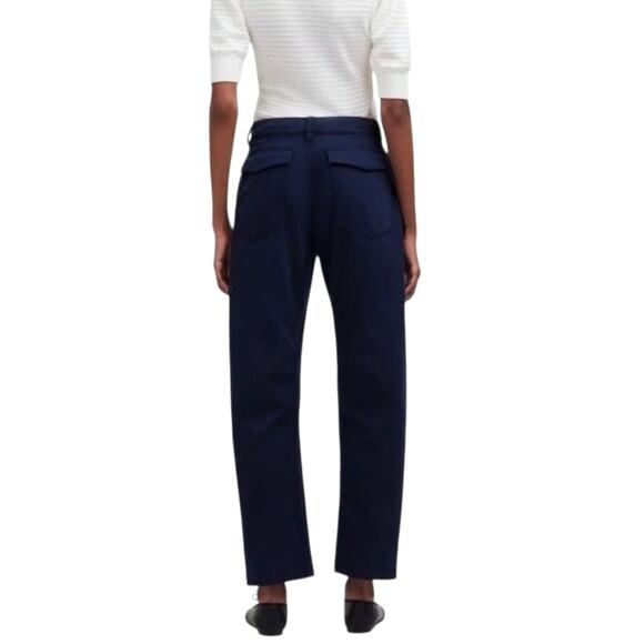 Madewell Darted Barrel Pants Classic Navy Blue Cotton Blend Twill Button Zip 33 - Picture 2 of 12